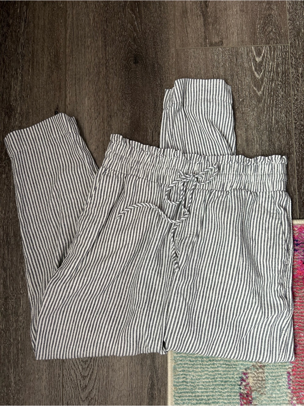 a new day Navy & White Strip High Waist Linen Pants